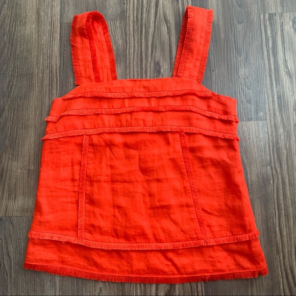 J.Crew Orange Fringe Linen Top - Picture 2 of 13